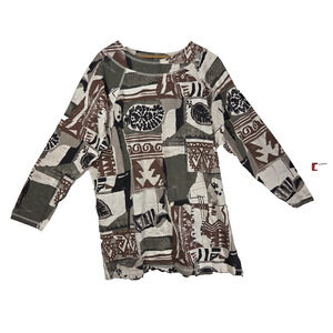 Vintage Chicos Womens Shirt Sz 2 Large Brown Cottagecore Long Sleeve Button Up